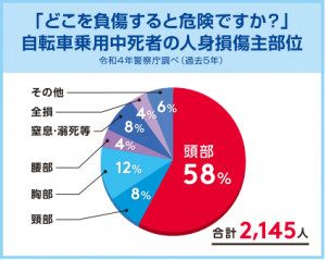 自転車事故死者の負傷箇所別円グラフ